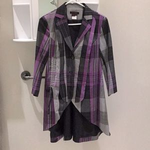Simon Chang high low mixed plaid blazer